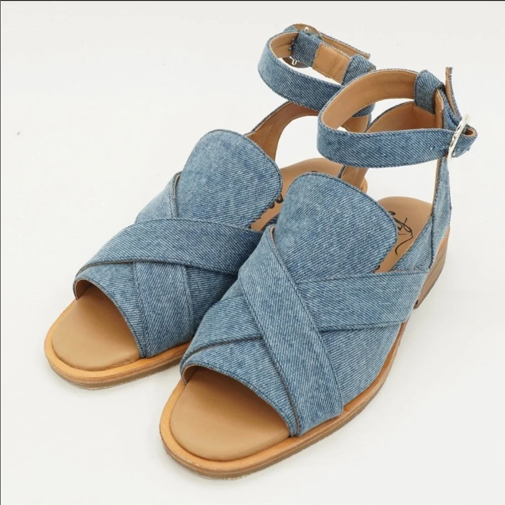 free people denim catalina loafer sandal 6 NEW